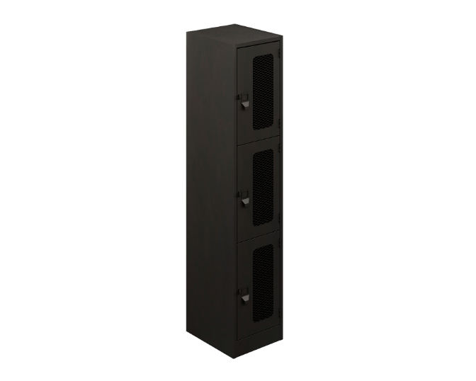 3-door standard ventilated locker 24 gauge top &amp; back, 22 gauge body &amp; doors 15 x 17.5 x 72&quot;