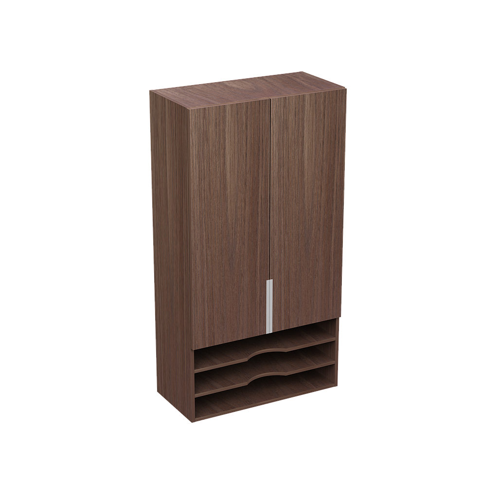 Closed bookcase over work surface 1 shelf with 2 paper trays 30 x 15 x